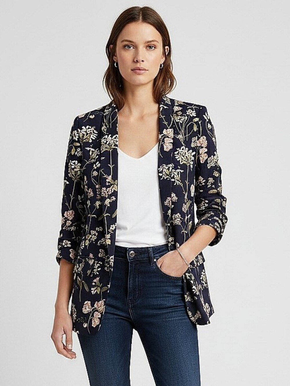 NEW! Tommy Hilfiger Floral Navy Open-Front Blazer Jacket